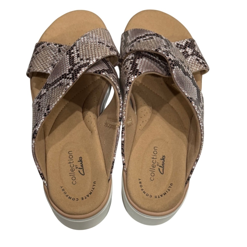 Clarks‎ Collection Jillian Gem Wedge Sandal Womens 6.5 Tan Snakeskin Comfort - Picture 8 of 14